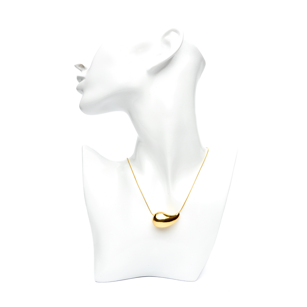 Gold Waterdrop Necklace on white mannequin