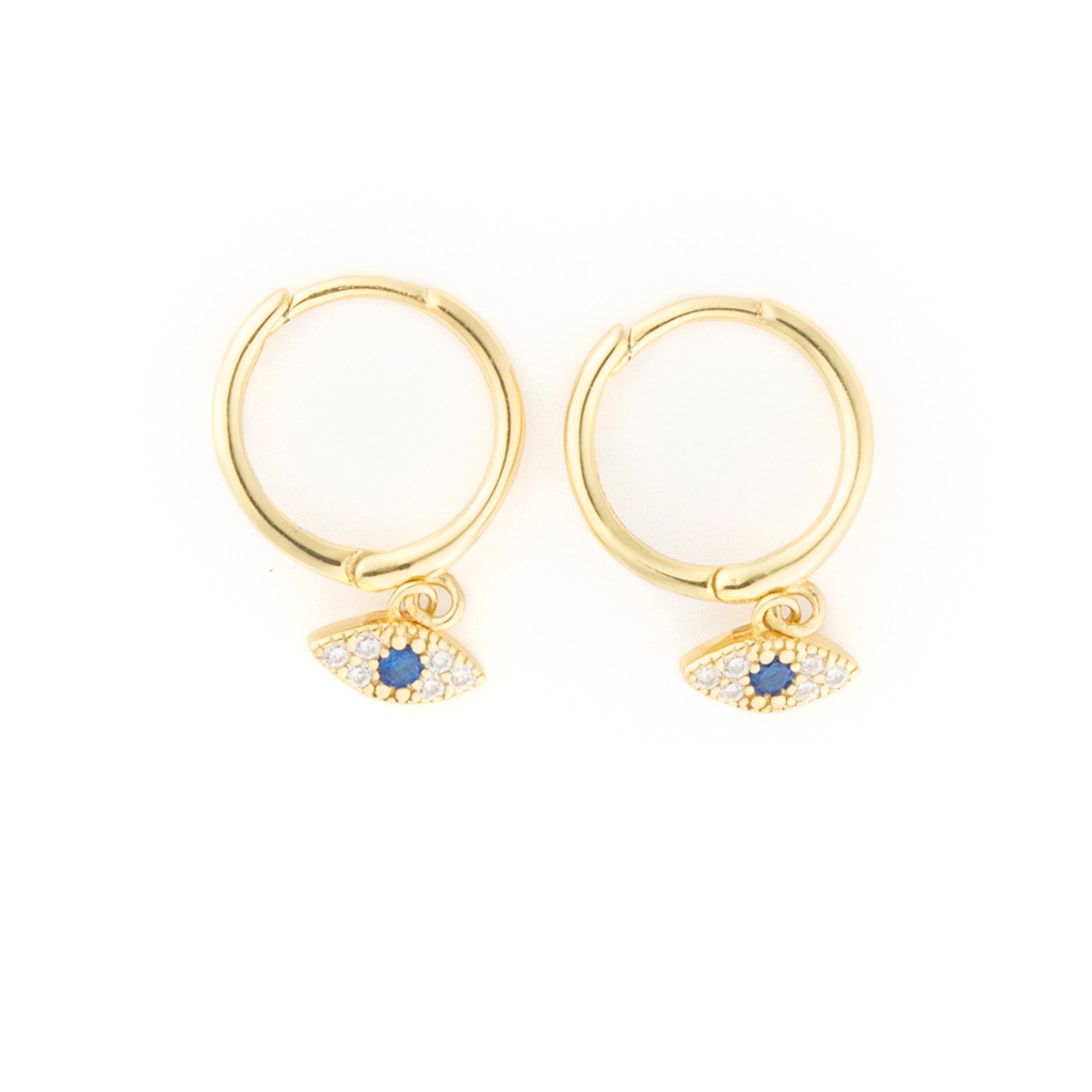 Gold Nazar Earrings with Fatima Eye Pendant in Stainless Steel