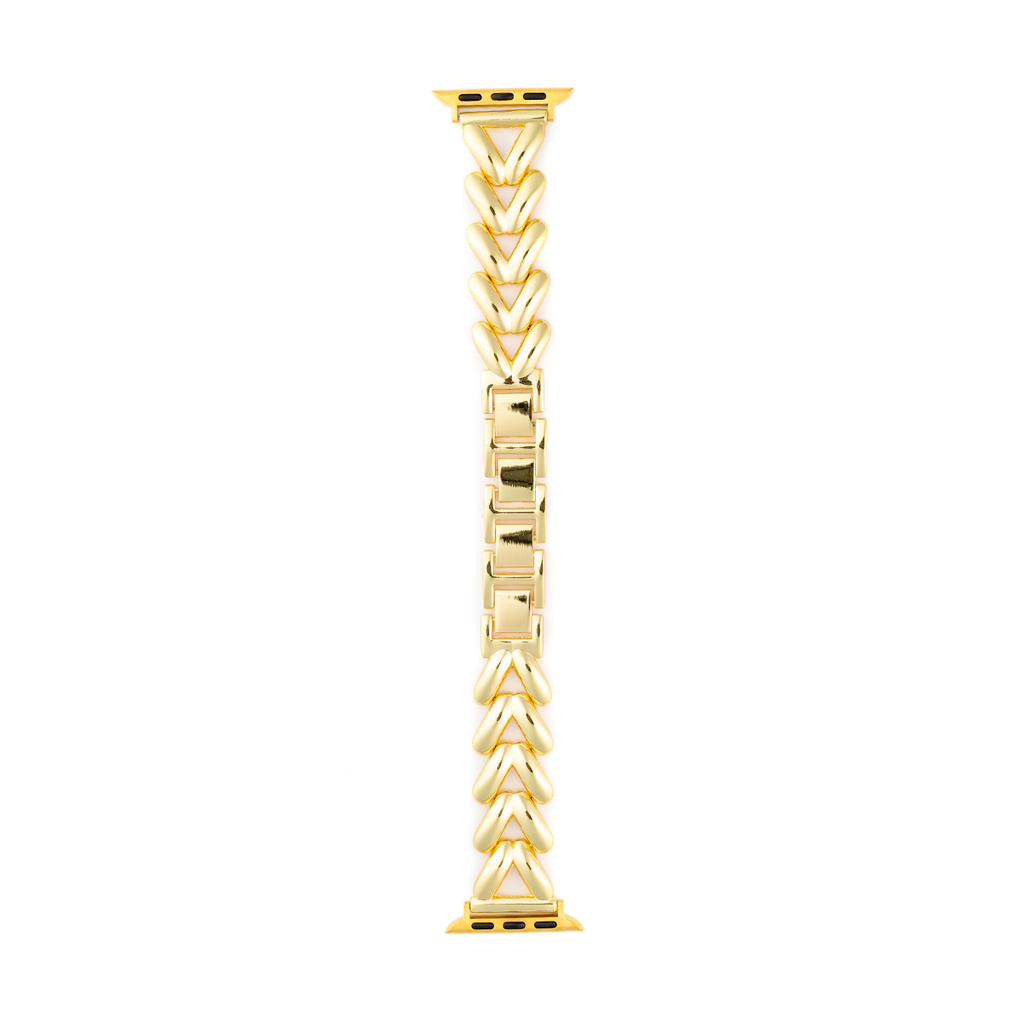 Gold Sirena Apple Watch bracelet in stainless steel, featuring a luxurious twisted-link design, compatible with 38-41mm and 42-45mm sizes.